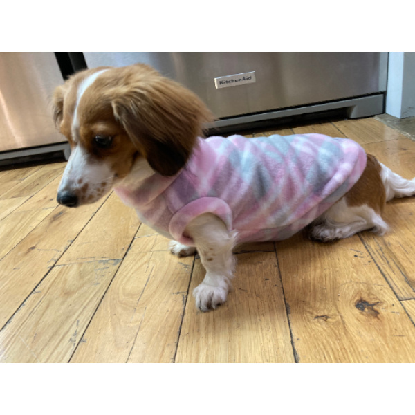 Pink/Gray Plaid Mini Dachshund Fleece Sweater